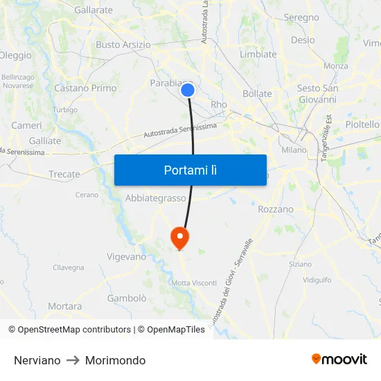 Nerviano to Morimondo map