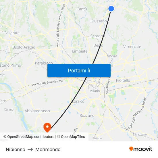 Nibionno to Morimondo map