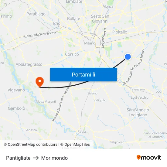 Pantigliate to Morimondo map