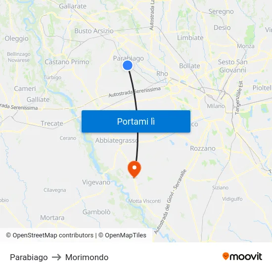 Parabiago to Morimondo map