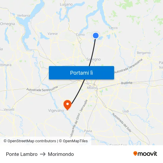Ponte Lambro to Morimondo map