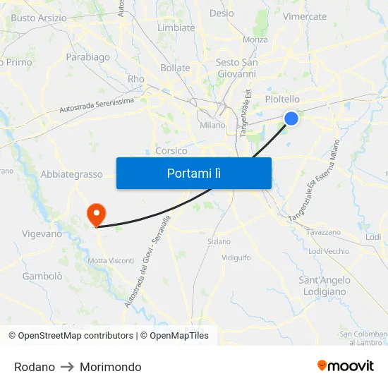 Rodano to Morimondo map