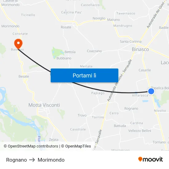 Rognano to Morimondo map