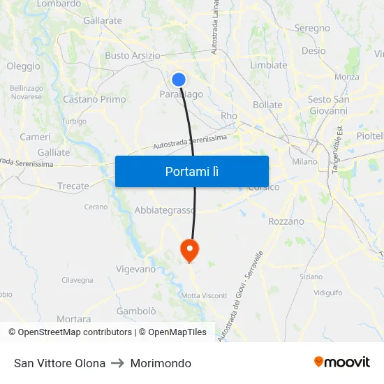 San Vittore Olona to Morimondo map