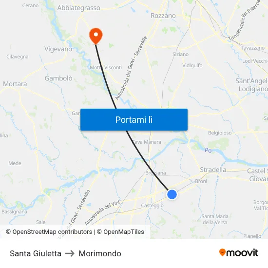 Santa Giuletta to Morimondo map