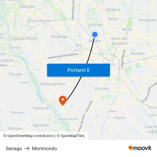 Senago to Morimondo map