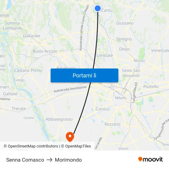 Senna Comasco to Morimondo map