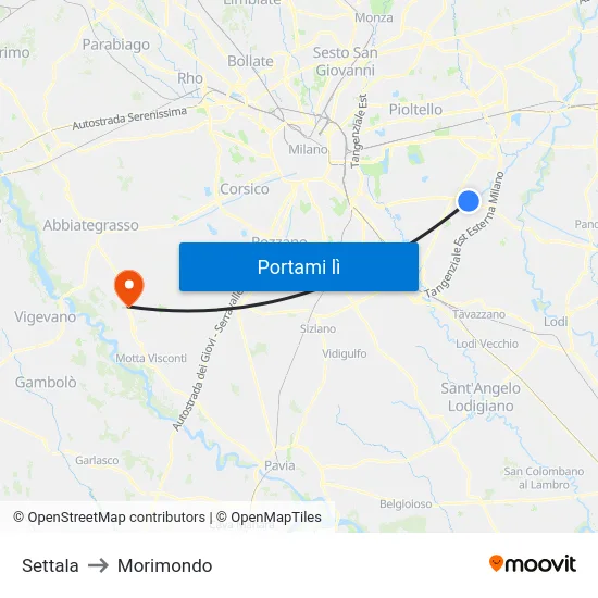 Settala to Morimondo map