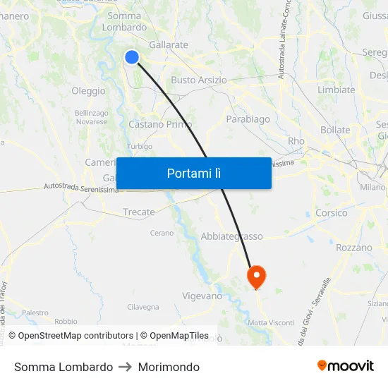 Somma Lombardo to Morimondo map