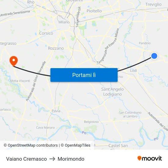 Vaiano Cremasco to Morimondo map