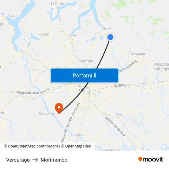 Vercurago to Morimondo map
