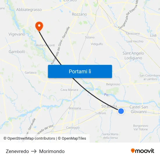 Zenevredo to Morimondo map