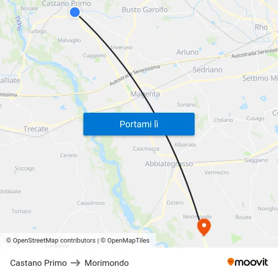 Castano Primo to Morimondo map