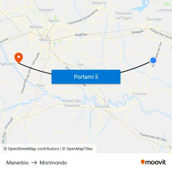 Manerbio to Morimondo map