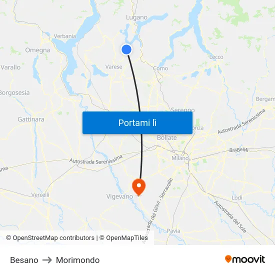 Besano to Morimondo map