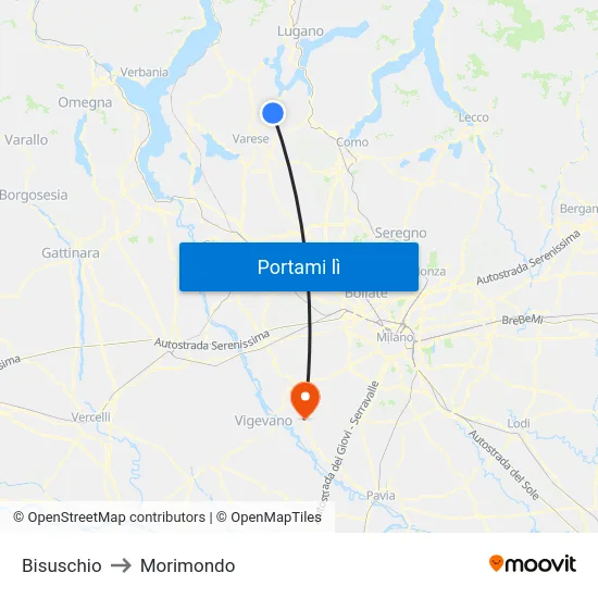Bisuschio to Morimondo map