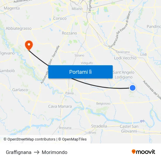 Graffignana to Morimondo map