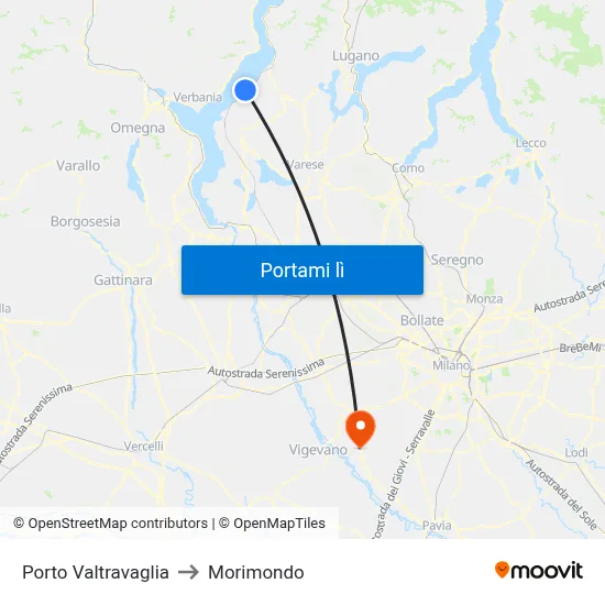 Porto Valtravaglia to Morimondo map
