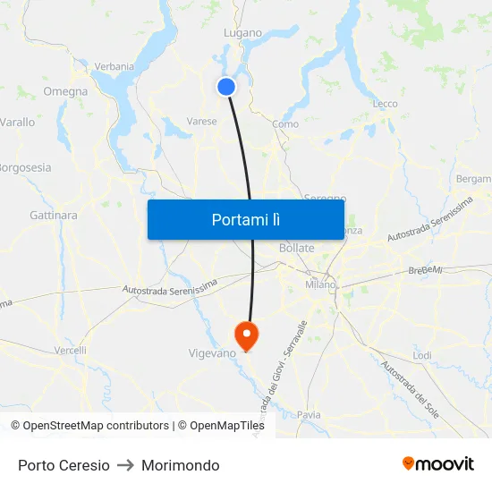 Porto Ceresio to Morimondo map