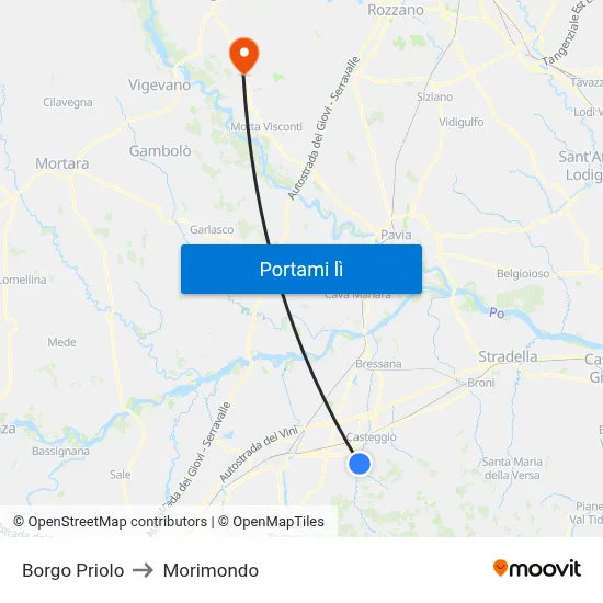 Borgo Priolo to Morimondo map