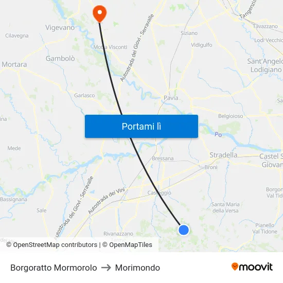 Borgoratto Mormorolo to Morimondo map