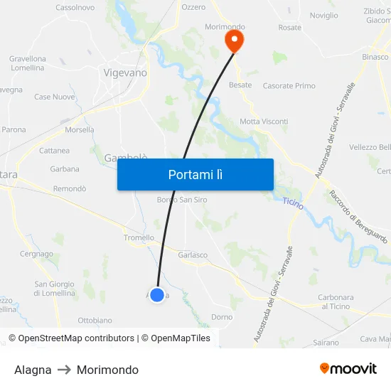 Alagna to Morimondo map