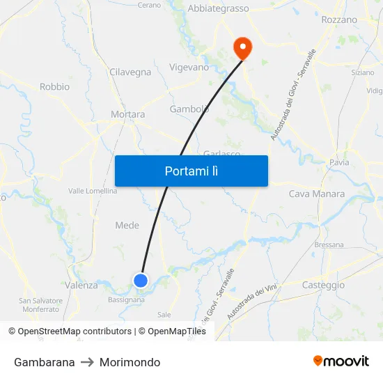 Gambarana to Morimondo map