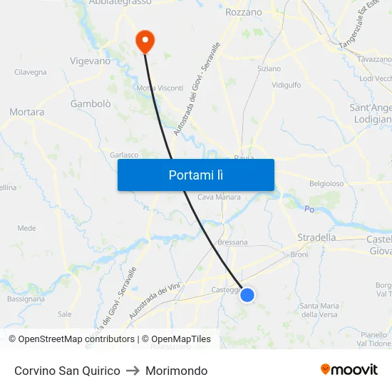 Corvino San Quirico to Morimondo map