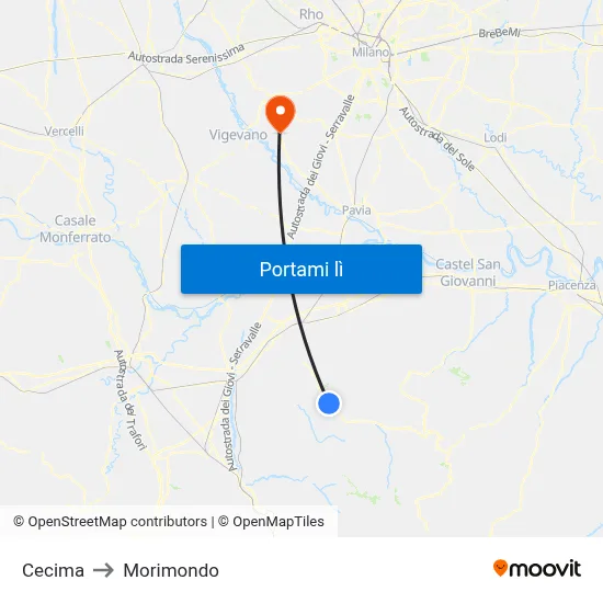 Cecima to Morimondo map