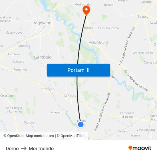 Dorno to Morimondo map