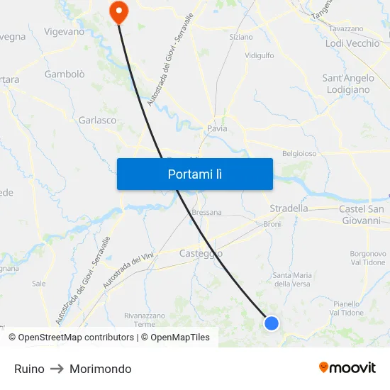Ruino to Morimondo map