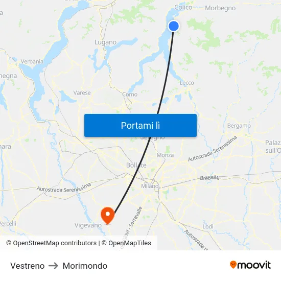 Vestreno to Morimondo map