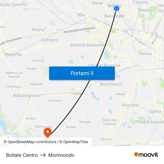 Bollate Centro to Morimondo map