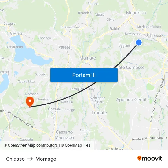 Chiasso to Mornago map
