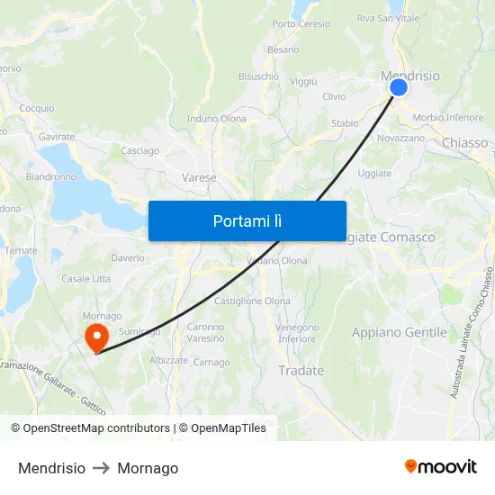 Mendrisio to Mornago map