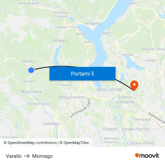 Varallo to Mornago map