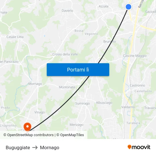 Buguggiate to Mornago map