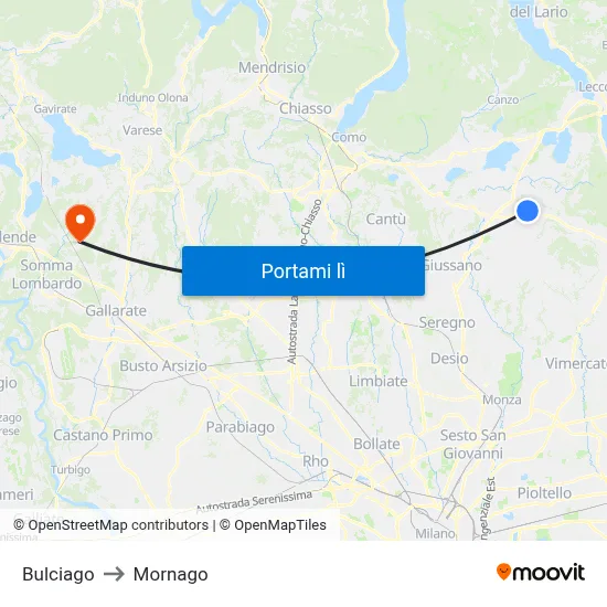 Bulciago to Mornago map