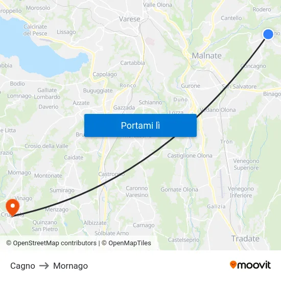 Cagno to Mornago map