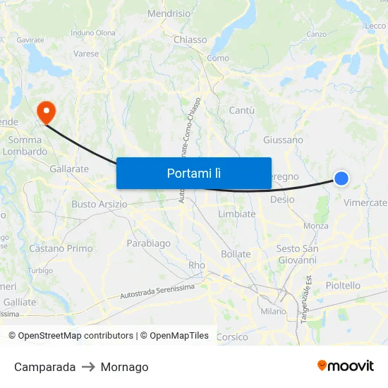 Camparada to Mornago map