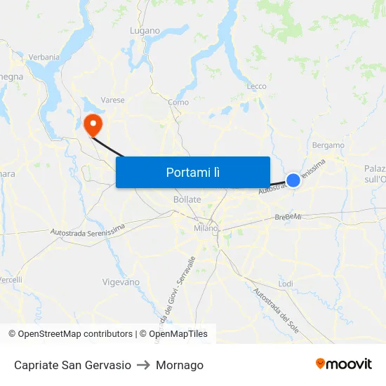 Capriate San Gervasio to Mornago map
