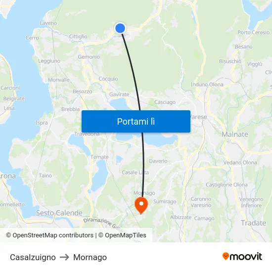 Casalzuigno to Mornago map