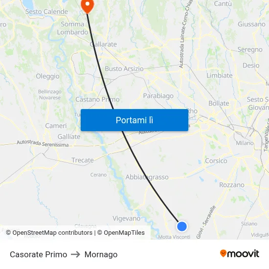 Casorate Primo to Mornago map