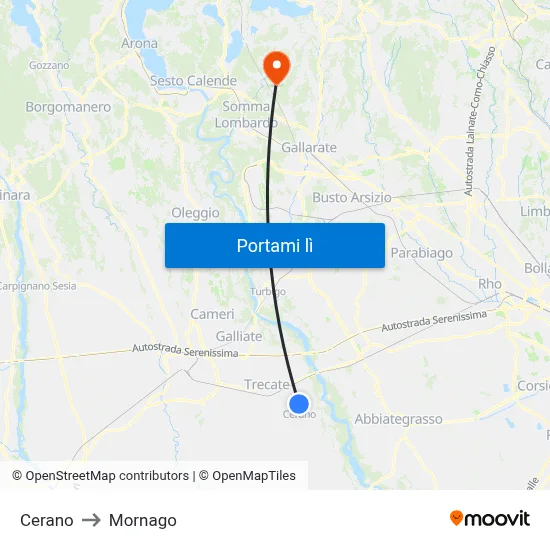 Cerano to Mornago map