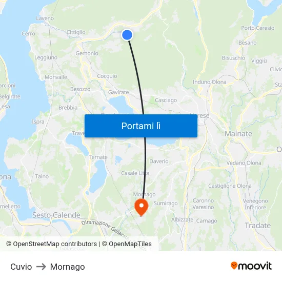 Cuvio to Mornago map