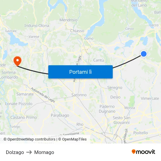 Dolzago to Mornago map