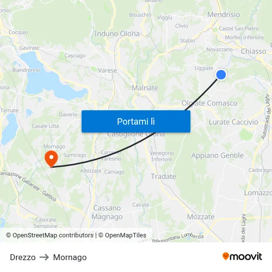 Drezzo to Mornago map