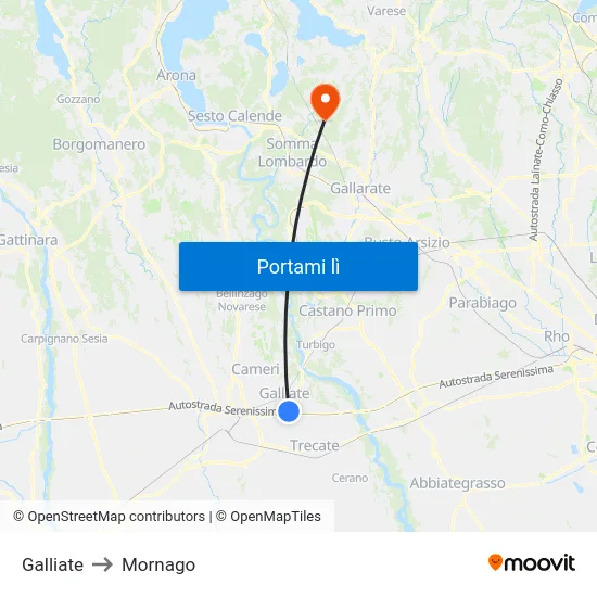 Galliate to Mornago map