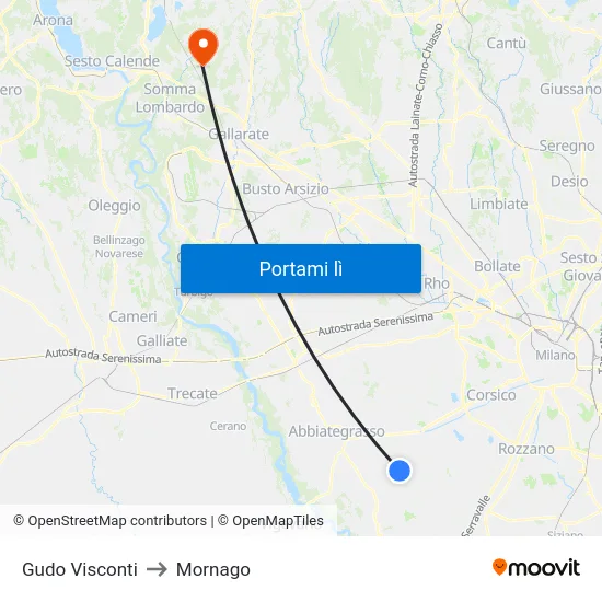 Gudo Visconti to Mornago map