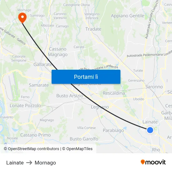 Lainate to Mornago map